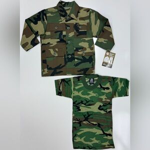 Kids BDU Shirt & T-Shirt Set - Military Style, BOYS Sz 4 Woodland Camo, Rothco